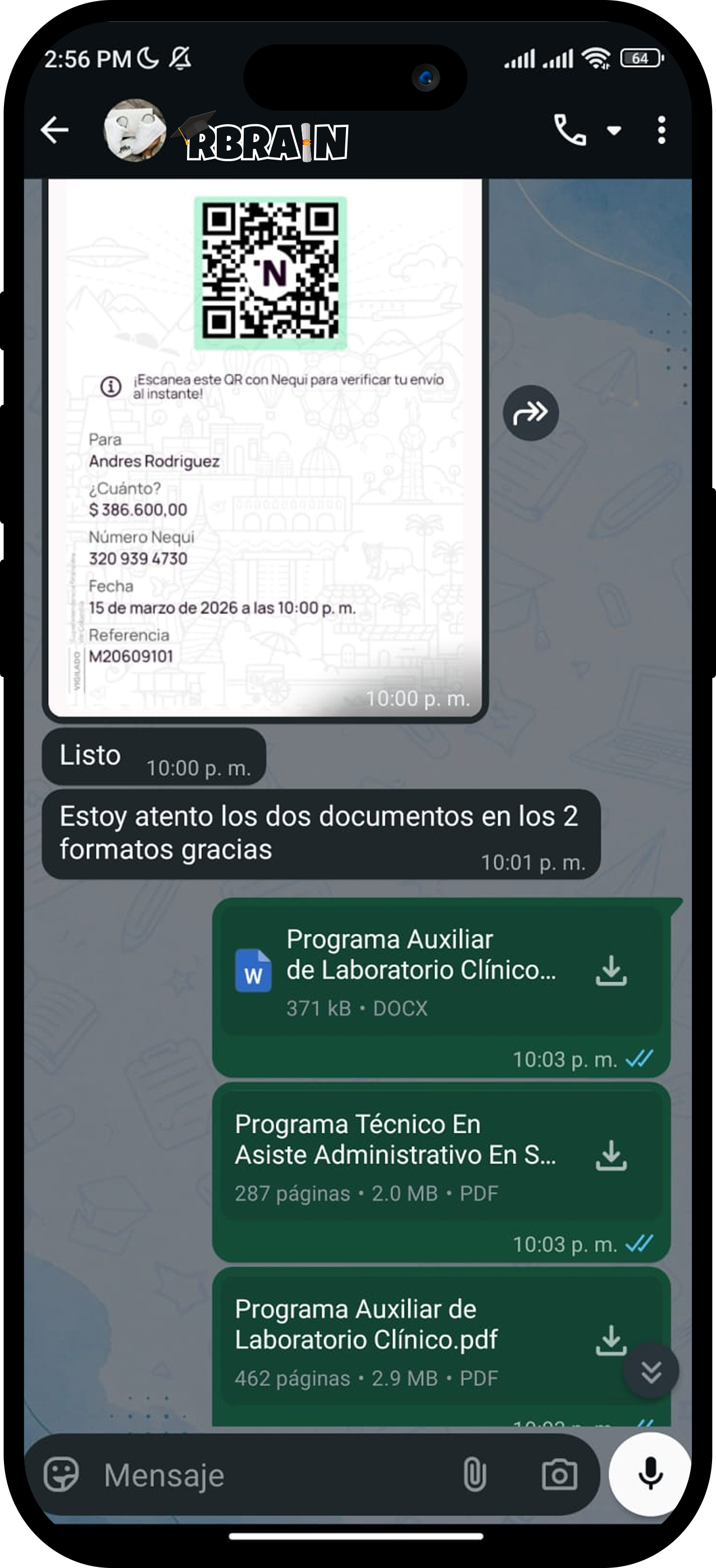 Referencia de cliente RBrainTareas 1 Testimonio y captura de pantalla de cliente satisfecho con el servicio de RBrainTareas - Referencia 1